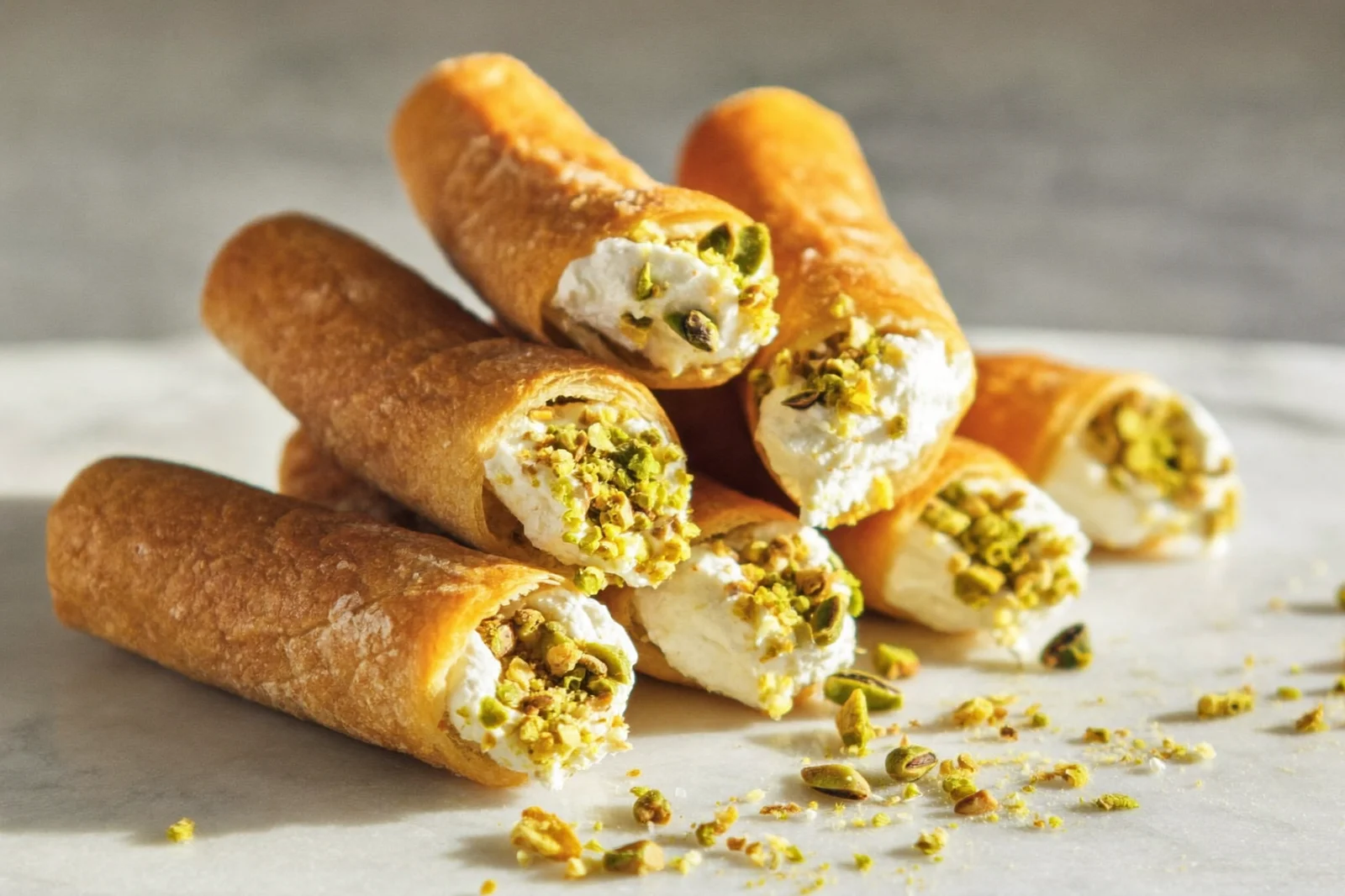 Cannoli con ricotta e granella di pistacchio
